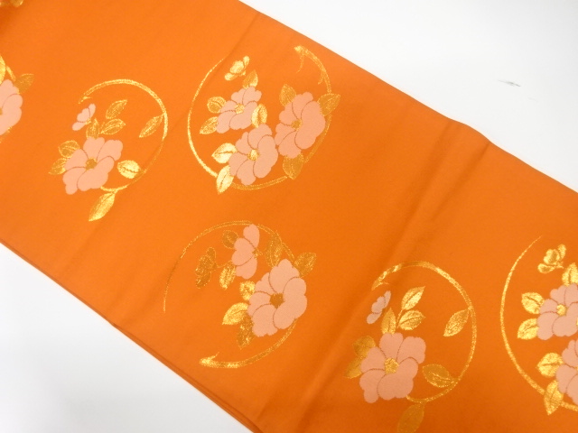 JAPANESE KIMONO / ANTIQUE FUKURO OBI / SILK / WOVEN CAMELLIA